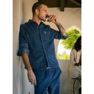 NWT Dandy Del Mar Corsica Corduroy Button Down Shirt in Moontide Blue Medium